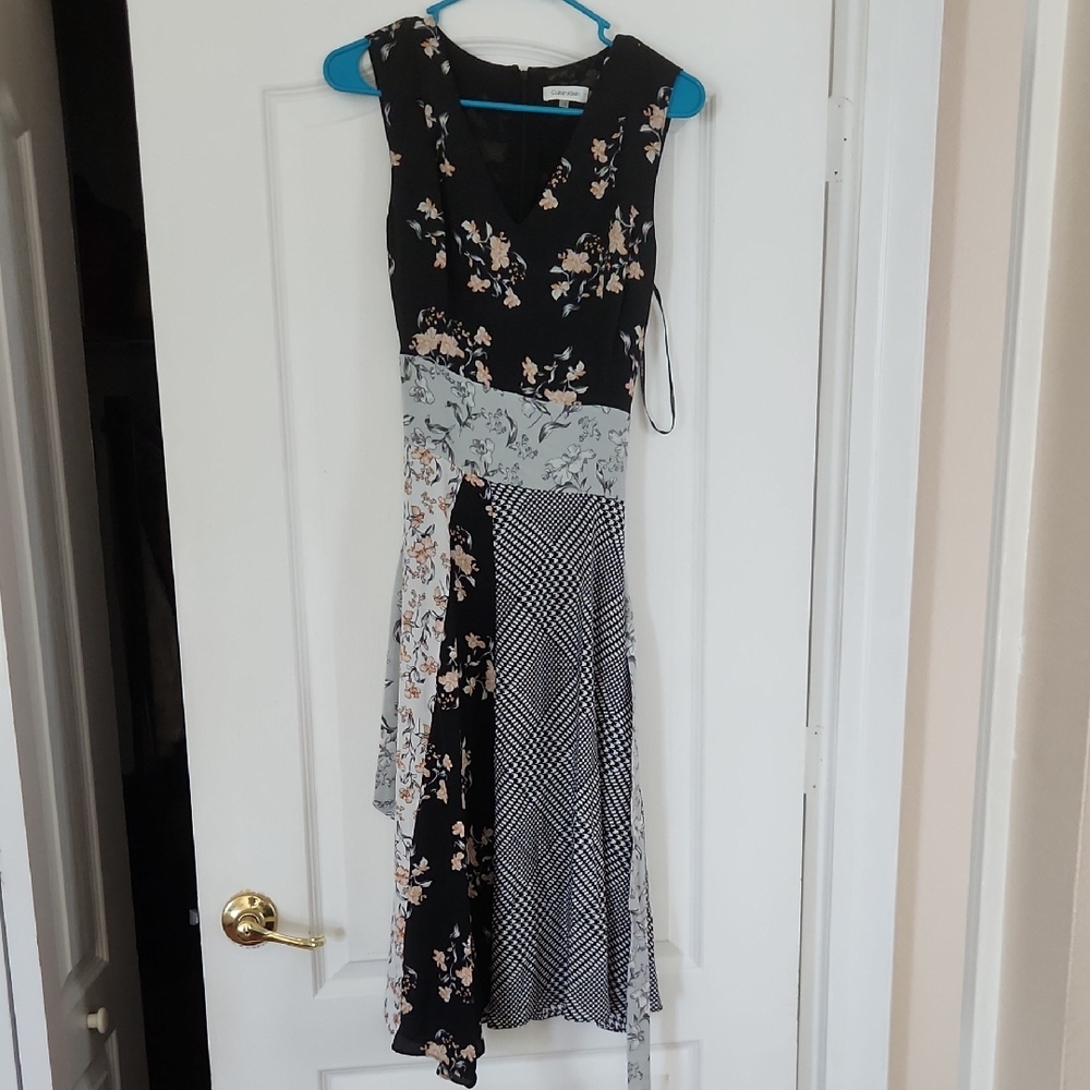 Calvin Klein Black and Gray Asymmetrical Dress